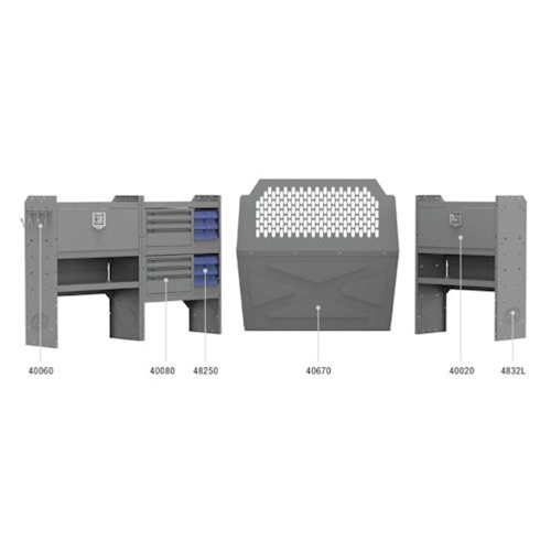 Telecom Service Van Equipment Package 43" H Shelves for Transit Connect